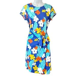 J. Mclaughlin Havana Catalina Cloth Dress Sz M Blue Floral Wrap Front Resortwear